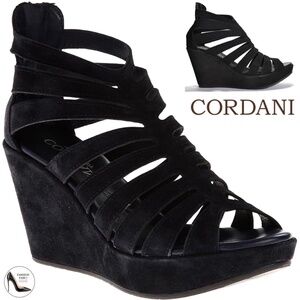 CORDANI ELECTRA PLATFORM WEDGE SANDAL BOOTIES BLACK SUEDE BACK ZIP ITALY 36